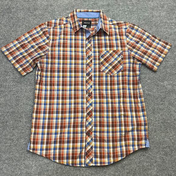 Marmot For Life Shirt Mens Medium Multicolor Plaid Pocket Short Sleeve Button-Up - Picture 1 of 10